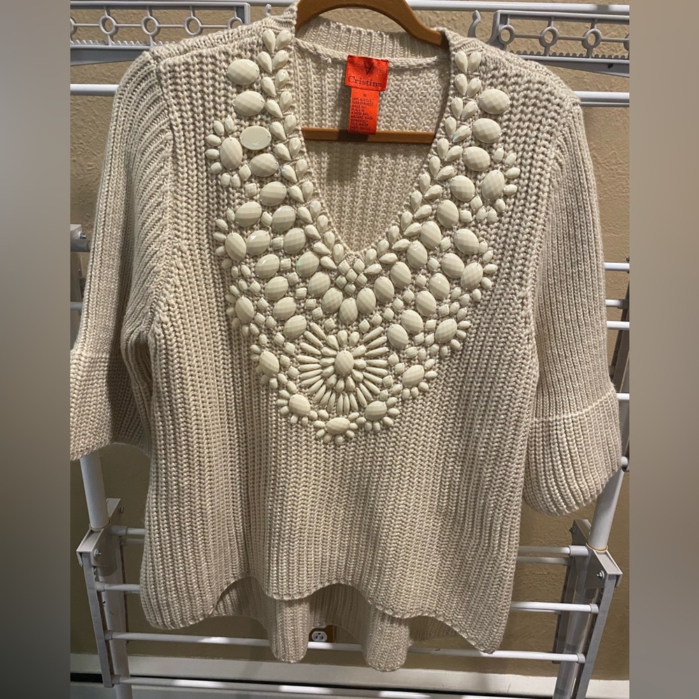 Cristina💕Size M💕Embellished Sweater with 3/4 bell sleeves